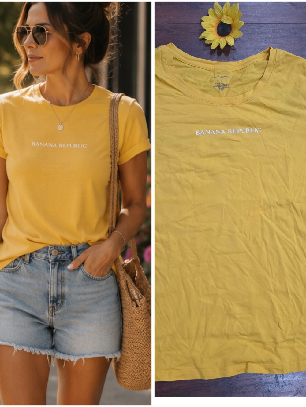 Banana Republic Yellow Logo Crew Tee